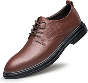Single Season Formal Shoes Dress Oxford for Men Lace Up Round Toe Plaid Embossed Derby Shoes Anti-Slip Low Top Non Slip Prom Very Popular Among Young People (Color : Brown, Size : 9)