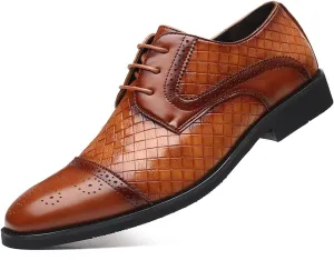 Single Season Formal Shoes for Men Lace Up Brogue Plaid Cap Toe Derby Shoes PU Leather Non Slip Rubber Sole Anti-Slip Slip Resistant Block Heel Wedding Very Popular Among Young People