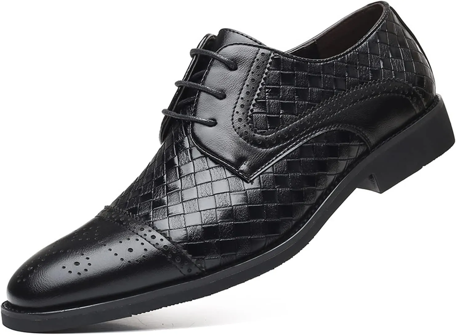 Single Season Formal Shoes for Men Lace Up Brogue Plaid Cap Toe Derby Shoes PU Leather Non Slip Rubber Sole Anti-Slip Slip Resistant Block Heel Wedding Very Popular Among Young People
