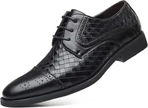 Single Season Formal Shoes for Men Lace Up Brogue Plaid Cap Toe Derby Shoes PU Leather Non Slip Rubber Sole Anti-Slip Slip Resistant Block Heel Wedding Very Popular Among Young People