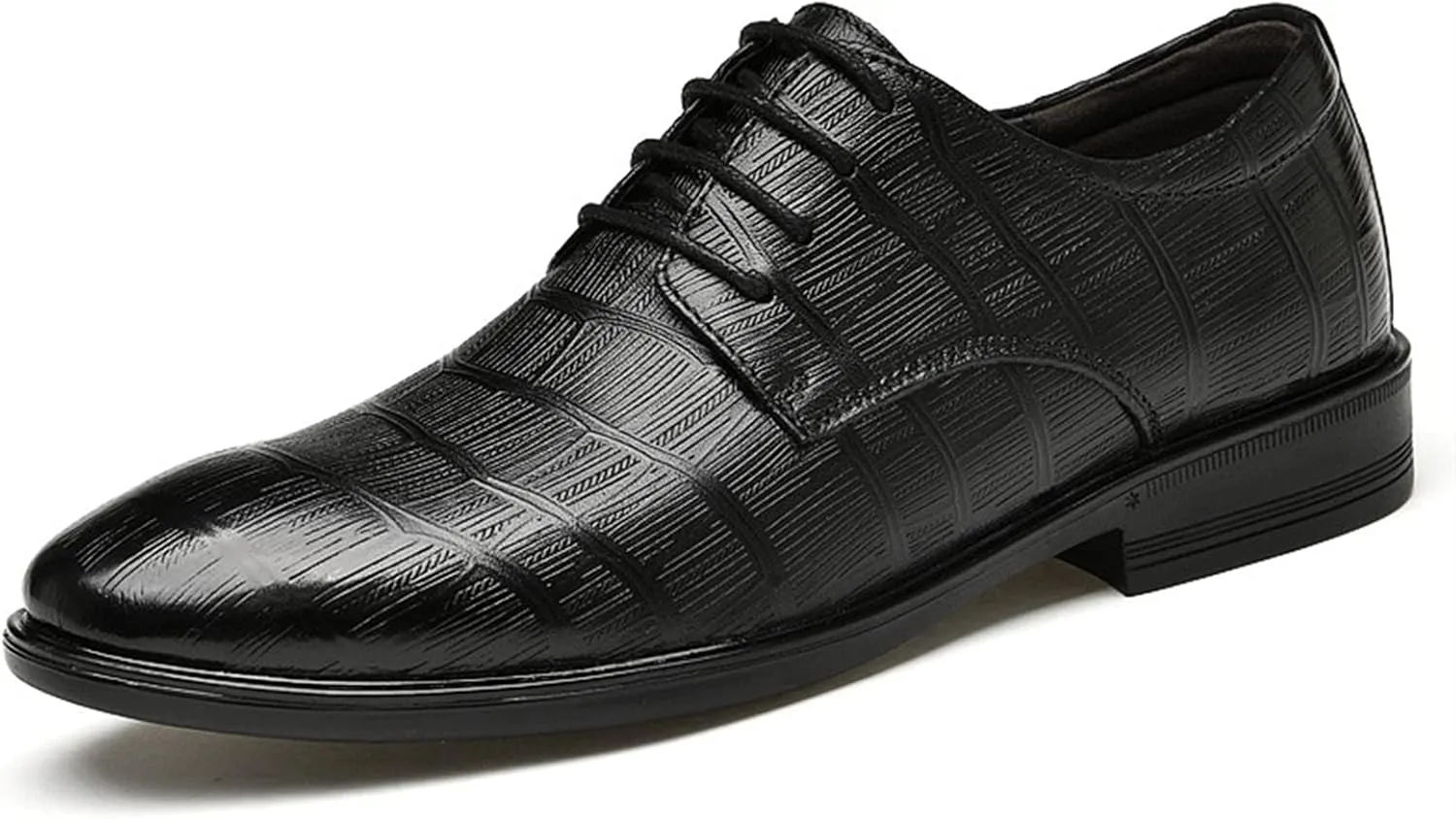Single Season Formal Shoes for Men Lace Up Plaid Black Burnished Toe Derby Shoes Leather Block Heel Resistant Non Slip Low Top Classic Very Popular Among Young People
