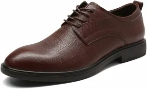 Single Season Formal Shoes for Men Lace Up Plaid Derby Shoes Round Toe Leather Anti-Slip Slip Resistant Block Heel Business Very Popular Among Young People
