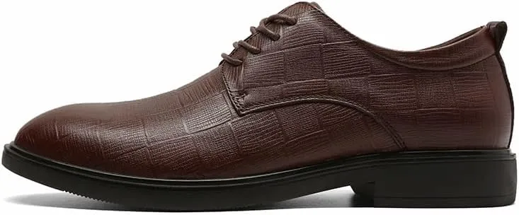 Single Season Formal Shoes for Men Lace Up Plaid Derby Shoes Round Toe Leather Anti-Slip Slip Resistant Block Heel Business Very Popular Among Young People