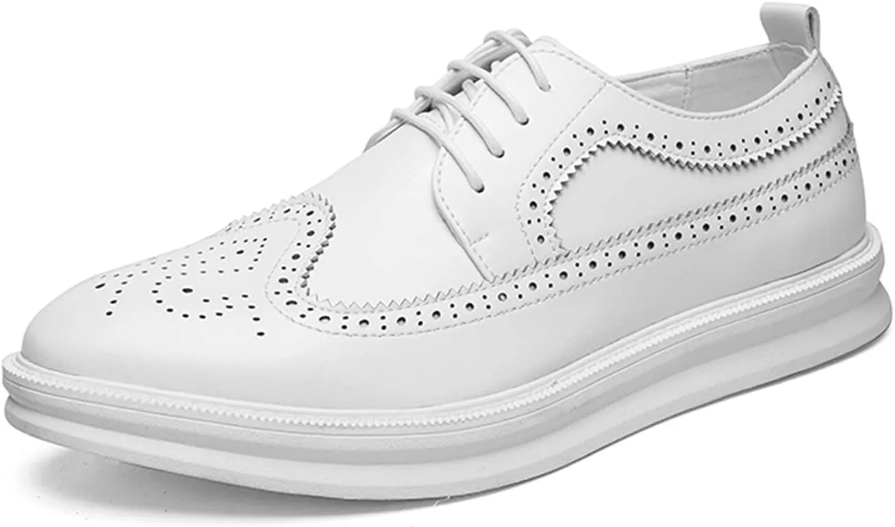 Single Season Oxford Dress Shoes for Men Lace Up Brogue Embossed Wing Tip Round Toe PU Leather Non Slip Low Top Rubber Sole Anti-Slip Wedding Very Popular Among Young People