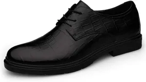 Single Season Oxford Dress Shoes for Men Lace Up Plaid Round Toe Derby Shoes Leather Anti-Slip Block Heel Low Top Business Very Popular Among Young People
