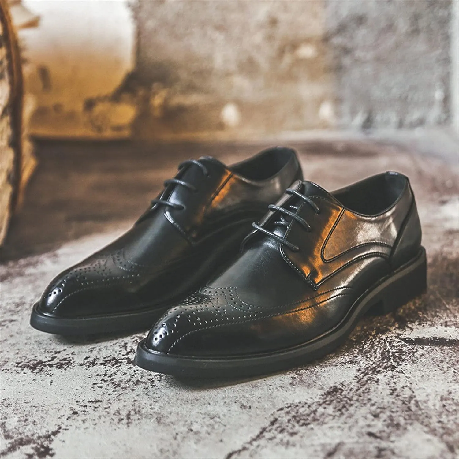 Single Season Shoes Dress Oxford for Men Lace Up Brogue Embossed Wing Tip Derby Shoes Vegan Leather Anti-Slip Low Top Non Slip Prom Very Popular Among Young People