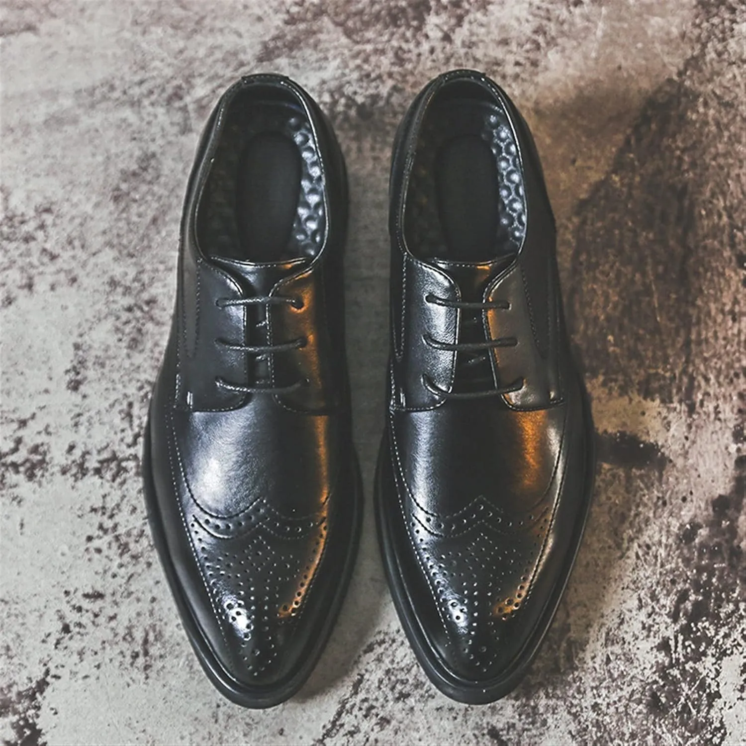 Single Season Shoes Dress Oxford for Men Lace Up Brogue Embossed Wing Tip Derby Shoes Vegan Leather Anti-Slip Low Top Non Slip Prom Very Popular Among Young People