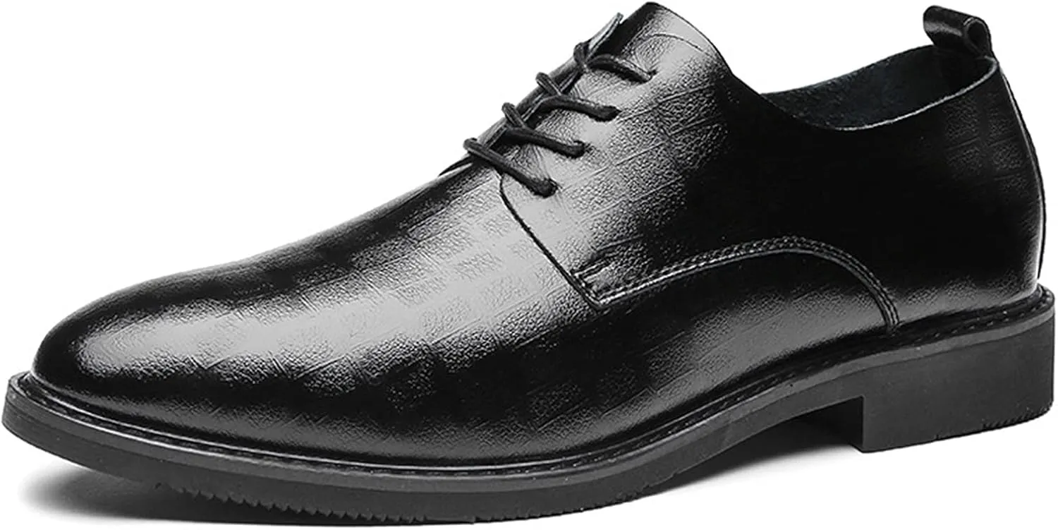 Single Season Shoes Dress Oxford for Men Lace Up Derby Shoes Round Toe Plaid Genuine Leather Non Slip Block Heel Rubber Sole Low Top Slip Resistant Wedding Very Popular Among Young People