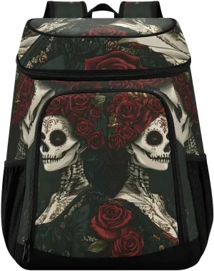 Skeleton Woman Rose Skull Sugar Black Cooler Backpack Cooler Insulated Leak Proof Lunch Backpack 36 Cans Waterproof Soft for Men Women Picnic Hiking Camping Beach