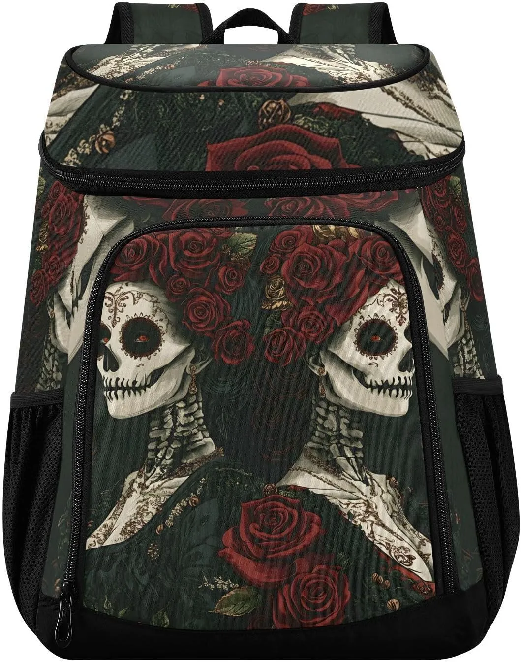 Skeleton Woman Rose Skull Sugar Black Cooler Backpack Cooler Insulated Leak Proof Lunch Backpack 36 Cans Waterproof Soft for Men Women Picnic Hiking Camping Beach