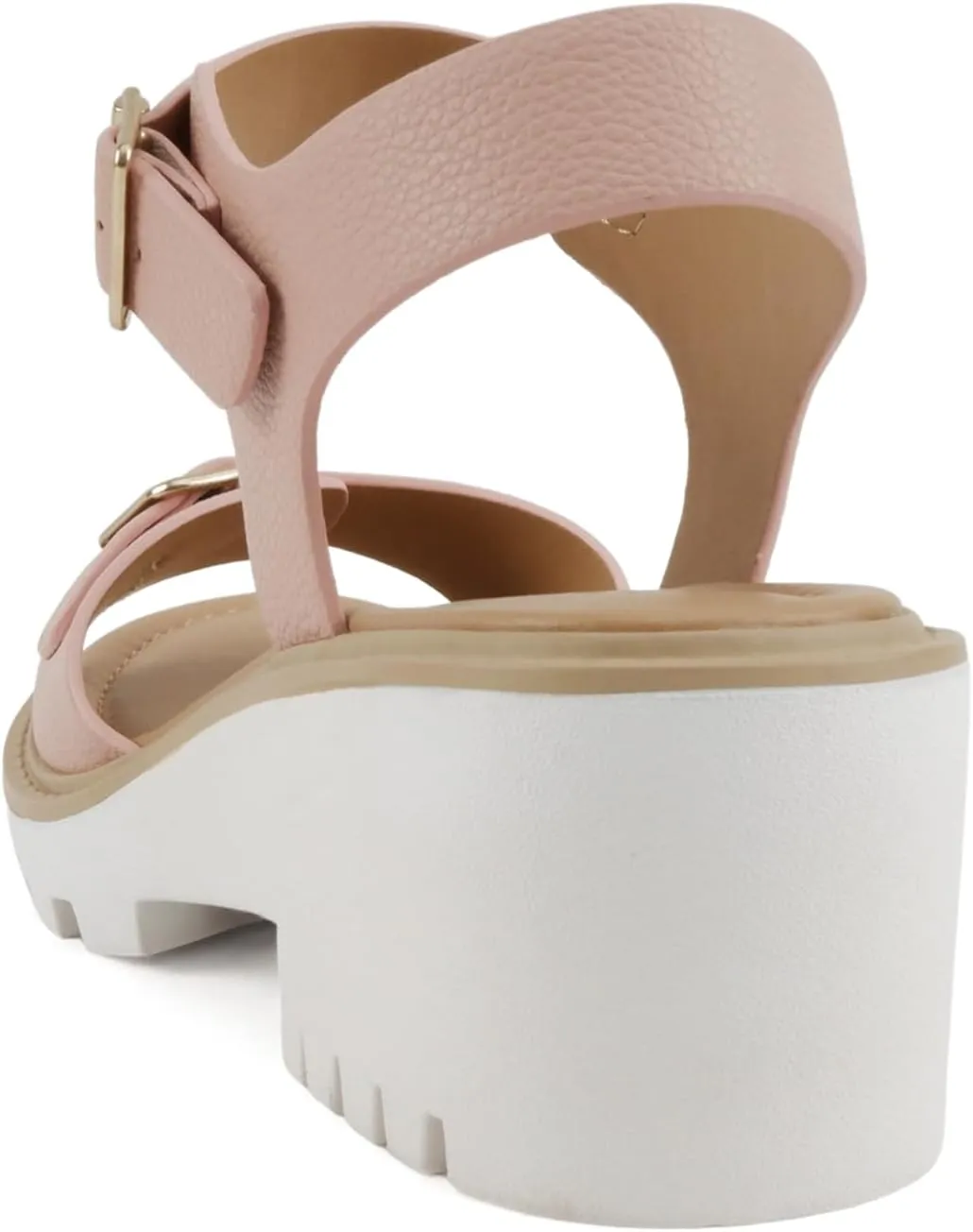 Soda Remo ~ Women Round Toe Buckle Strap Lug Sole Wedge Sandal
