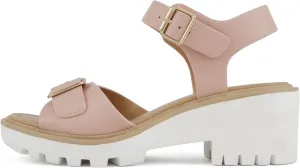 Soda Remo ~ Women Round Toe Buckle Strap Lug Sole Wedge Sandal