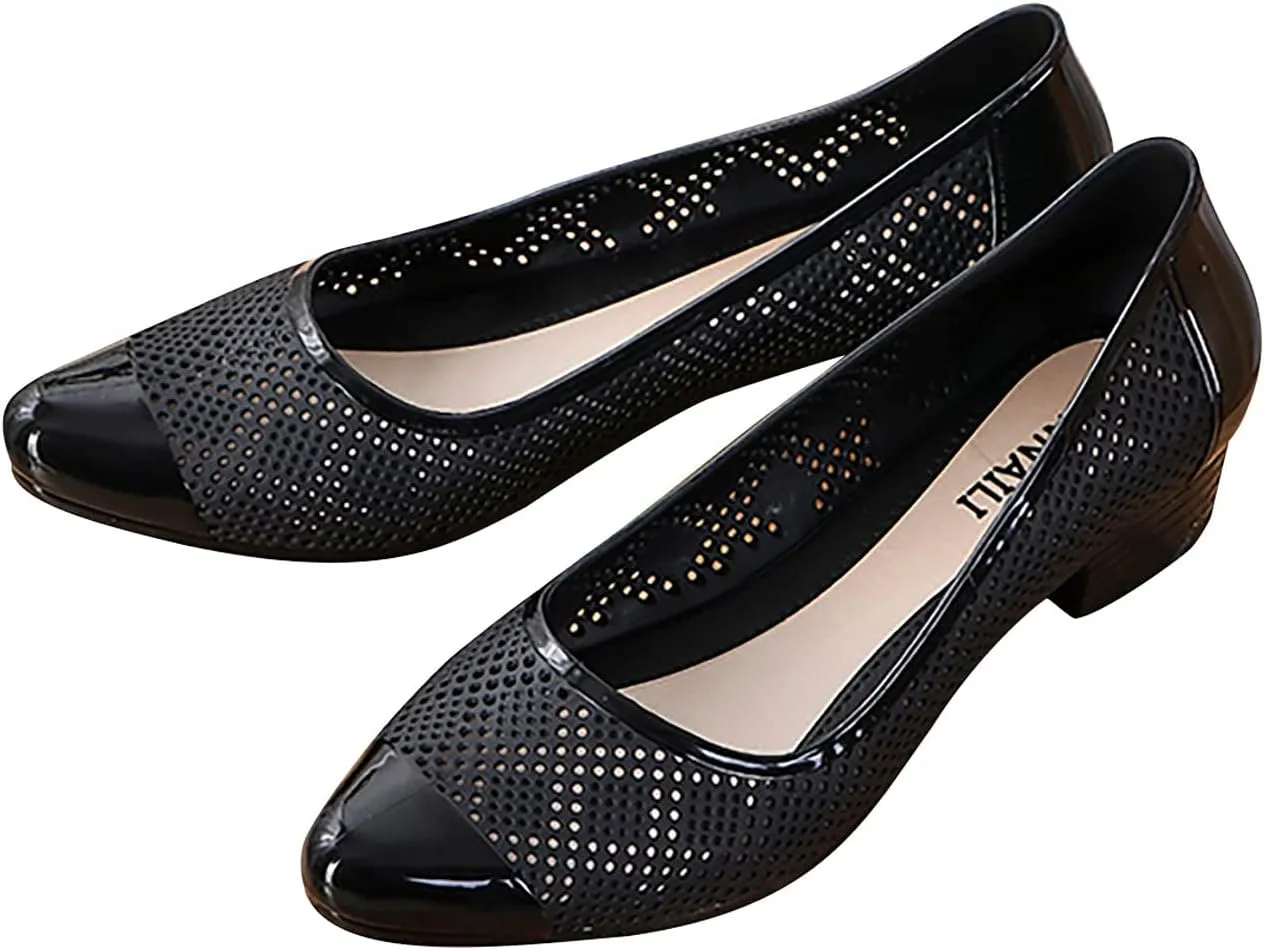 Soft Sole Sandals for Women Casual Summer Pointed Toe Closed Toe Mesh Hollow Breathable Shallow Mouth Slip-on Block Heel Medium Heel Pump Shoes