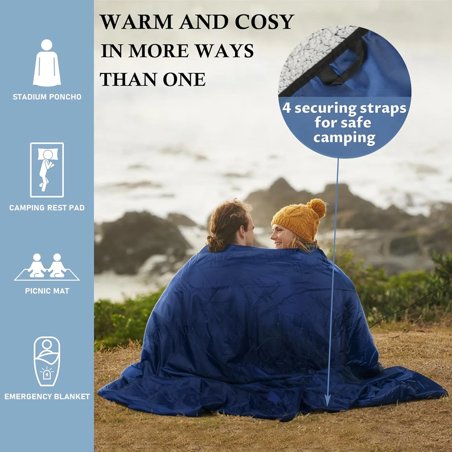 Solaris Waterproof Sherpa Outdoor Blanket, 60” x 80” Insulated Oxford, Packable for Stadium Camping & Cold Weather, Ideal for Soccer Moms, Pets, Picnics, Concerts