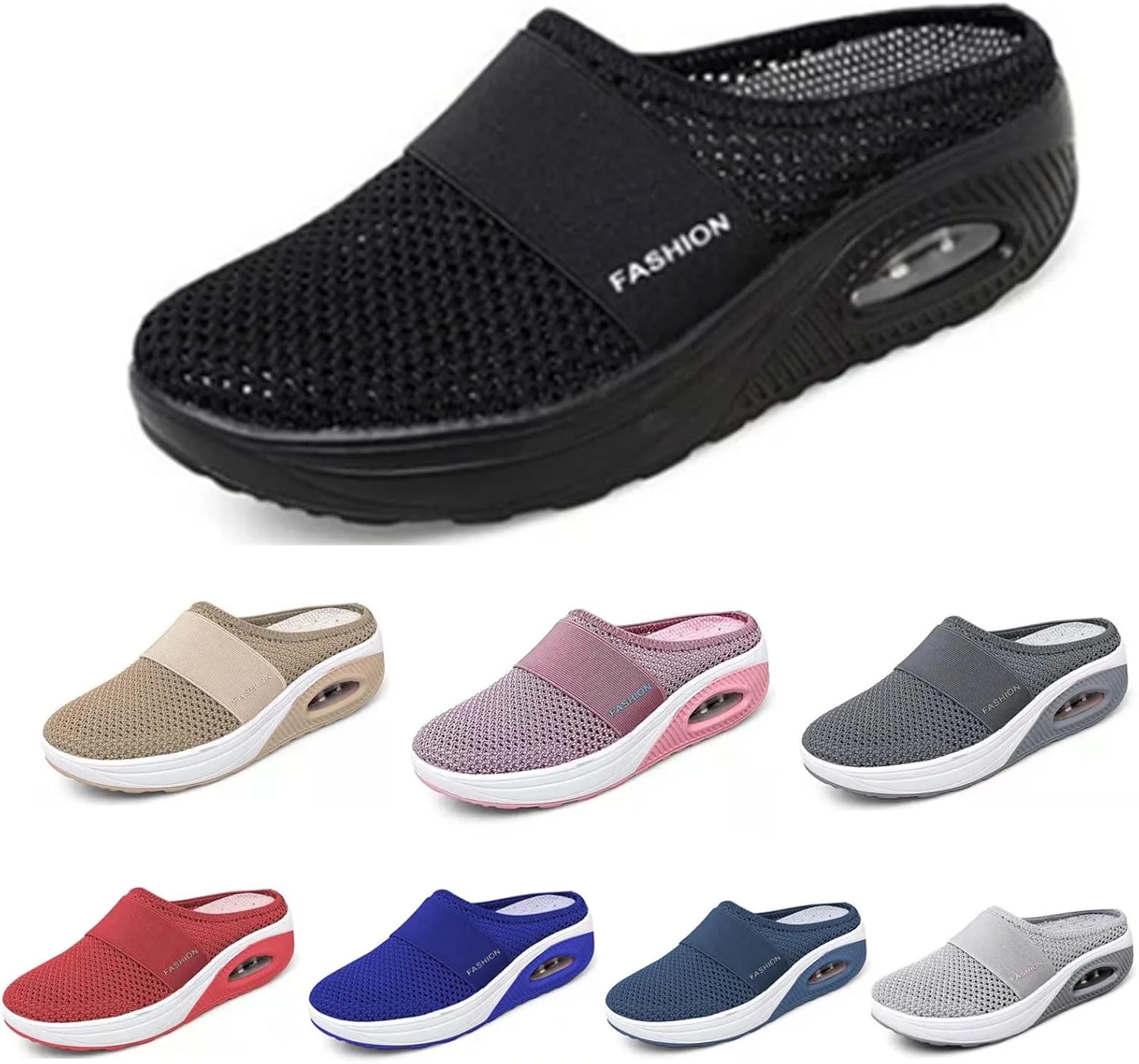 SOLPNOW Women's Air Cushion Slip-on Orthopedic Diabetic Walking Shoes,Breathable with Arch Support Wedge Platform Slipper