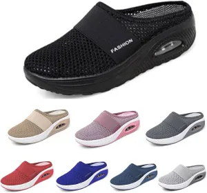 SOLPNOW Women's Air Cushion Slip-on Orthopedic Diabetic Walking Shoes,Breathable with Arch Support Wedge Platform Slipper