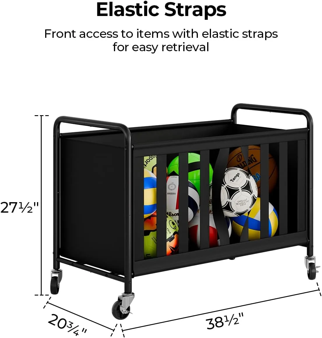 StorageWorks Ball Storage with Wheels, Ball Cart for Garage, Garage Sports Equipment Organizer with Hooks, Balls Organizer for Basketball, Football, Volleyball
