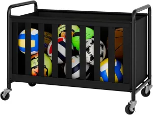 StorageWorks Ball Storage with Wheels, Ball Cart for Garage, Garage Sports Equipment Organizer with Hooks, Balls Organizer for Basketball, Football, Volleyball