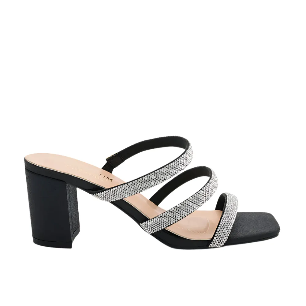 Strap Mule Open Toe Low Block Heel
