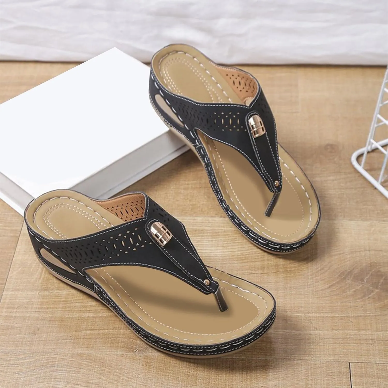 Summer Sandals for Women 2025 Dressy Orthopedic Flip Flops Comfortable Sandal with Arch Support Orthotic Wedge Walking Slippers Anti-Slip Breathable Beach Slides Shoes