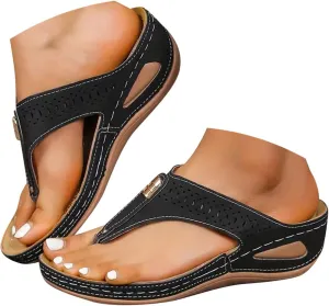 Summer Sandals for Women 2025 Dressy Orthopedic Flip Flops Comfortable Sandal with Arch Support Orthotic Wedge Walking Slippers Anti-Slip Breathable Beach Slides Shoes