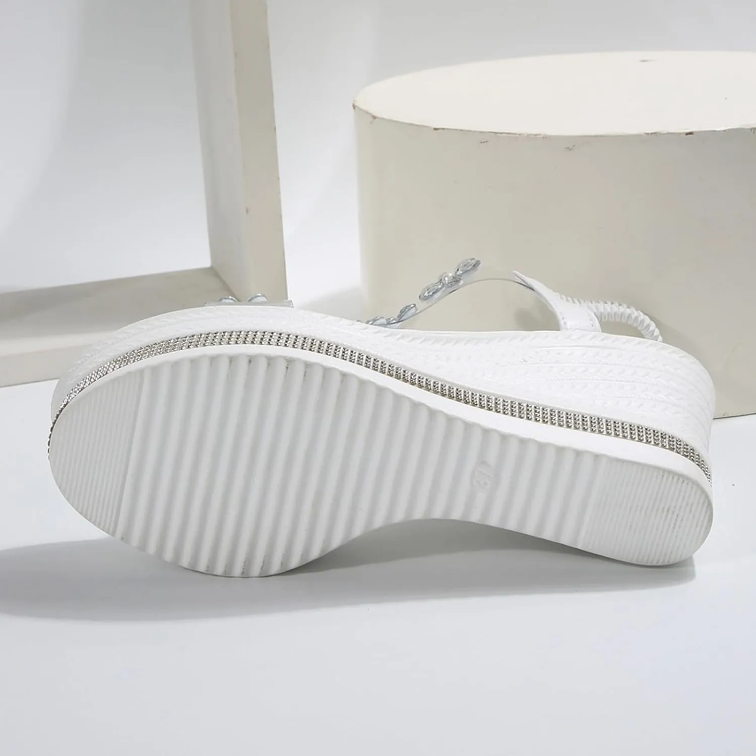 Summer Sandals for Women 2025 Rhinestone Platform Fashionable Butterfly Decor Cute Shoes High Heel Wedge Sandal Thick Soled Open Toe T Strap Thongs Boho Beach Shoes