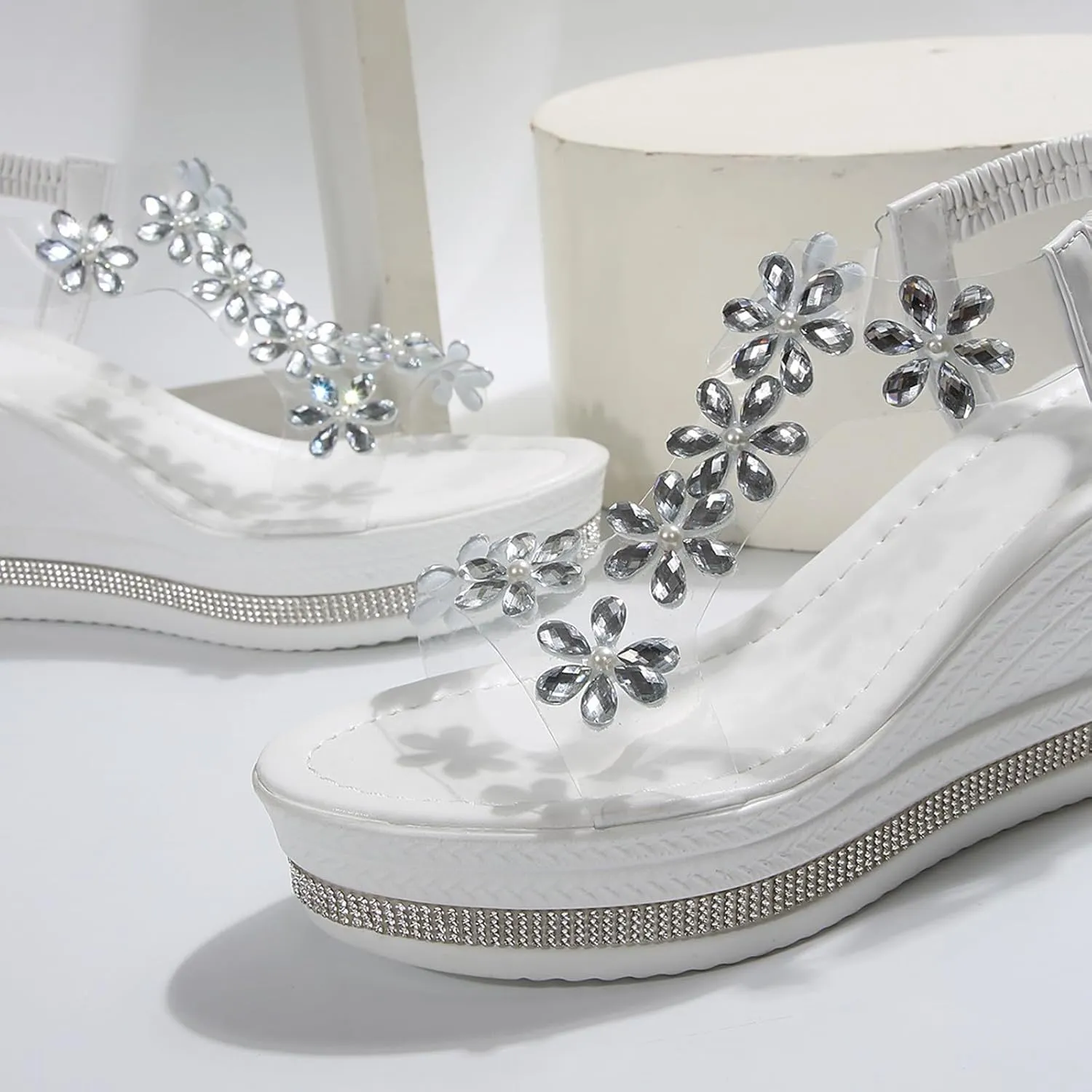 Summer Sandals for Women 2025 Rhinestone Platform Fashionable Butterfly Decor Cute Shoes High Heel Wedge Sandal Thick Soled Open Toe T Strap Thongs Boho Beach Shoes