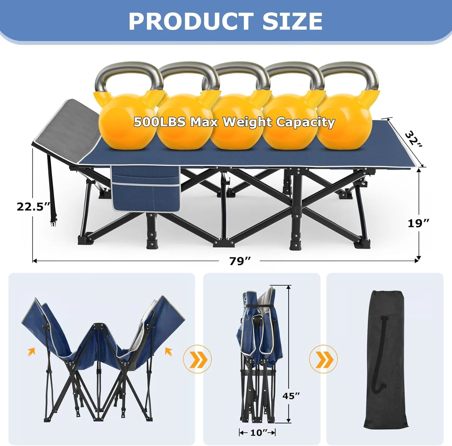 Suteck Camping Cot, 32In XXL Folding Camping Cot Sleeping Bed for Adults 1200D Double Layer Oxford Cots for Camping W/Pilllow Mattress Carry Bag for Home Office Travel