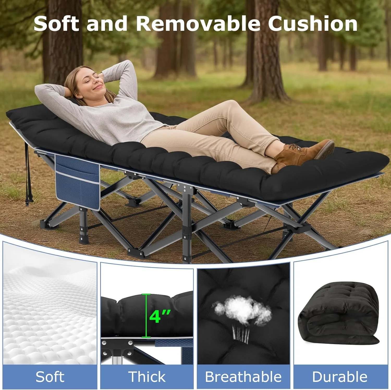 Suteck Camping Cot, 32In XXL Folding Camping Cot Sleeping Bed for Adults 1200D Double Layer Oxford Cots for Camping W/Pilllow Mattress Carry Bag for Home Office Travel