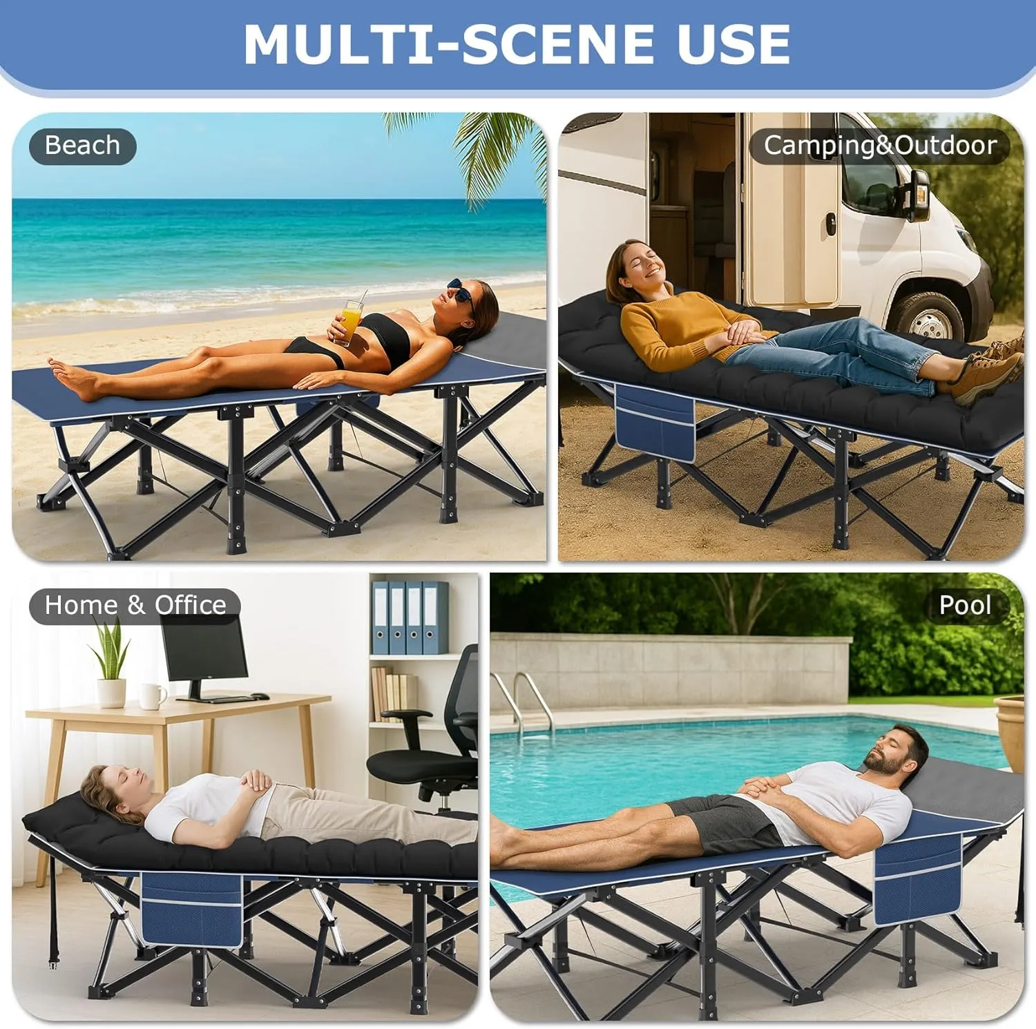 Suteck Camping Cot, 32In XXL Folding Camping Cot Sleeping Bed for Adults 1200D Double Layer Oxford Cots for Camping W/Pilllow Mattress Carry Bag for Home Office Travel