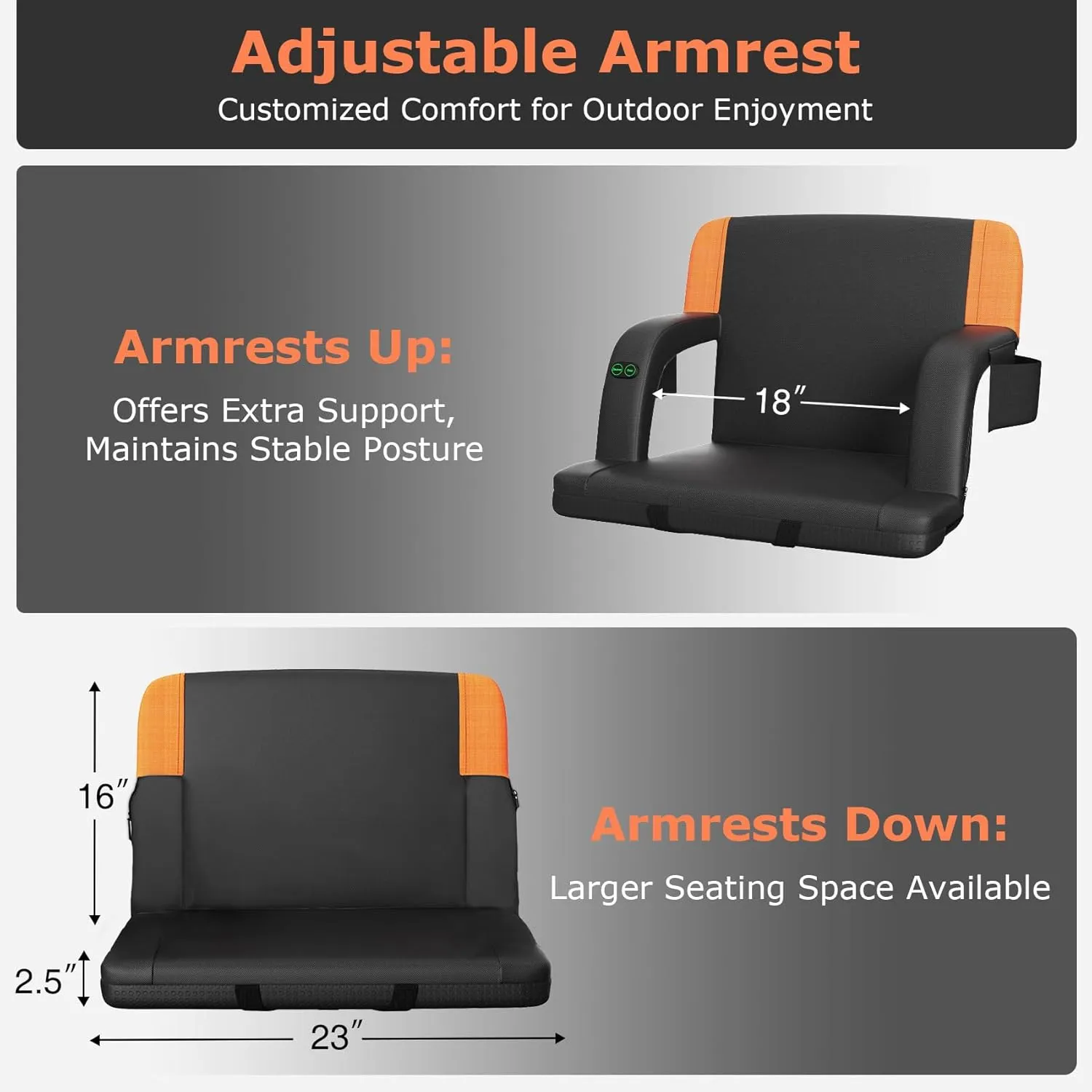 Suteck Dual-Sided Heated Stadium Seats for Bleachers with Back Support, Portable Heated Bleacher Seat with Backrest, 3 Heat Levels, 5 Pockets – Ideal for Outdoor Stadiums and Events