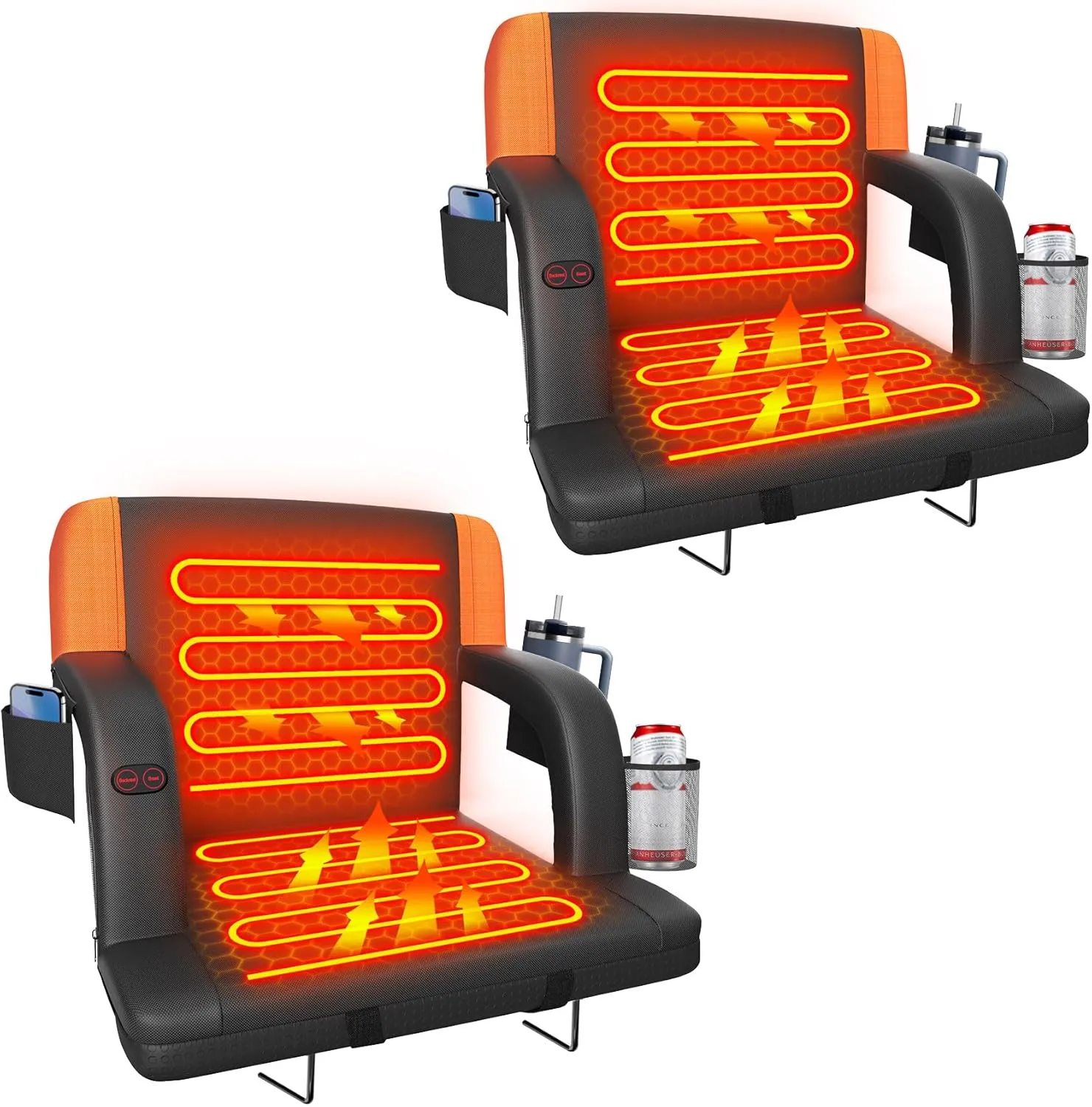 Suteck Dual-Sided Heated Stadium Seats for Bleachers with Back Support, Portable Heated Bleacher Seat with Backrest, 3 Heat Levels, 5 Pockets – Ideal for Outdoor Stadiums and Events