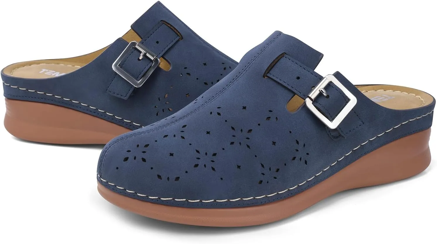 TEMOFON Clogs for Women Mules Shoes: Comfortable Arch Support Closed Toe Sandals Backless Low Wedge Slip on Shoes