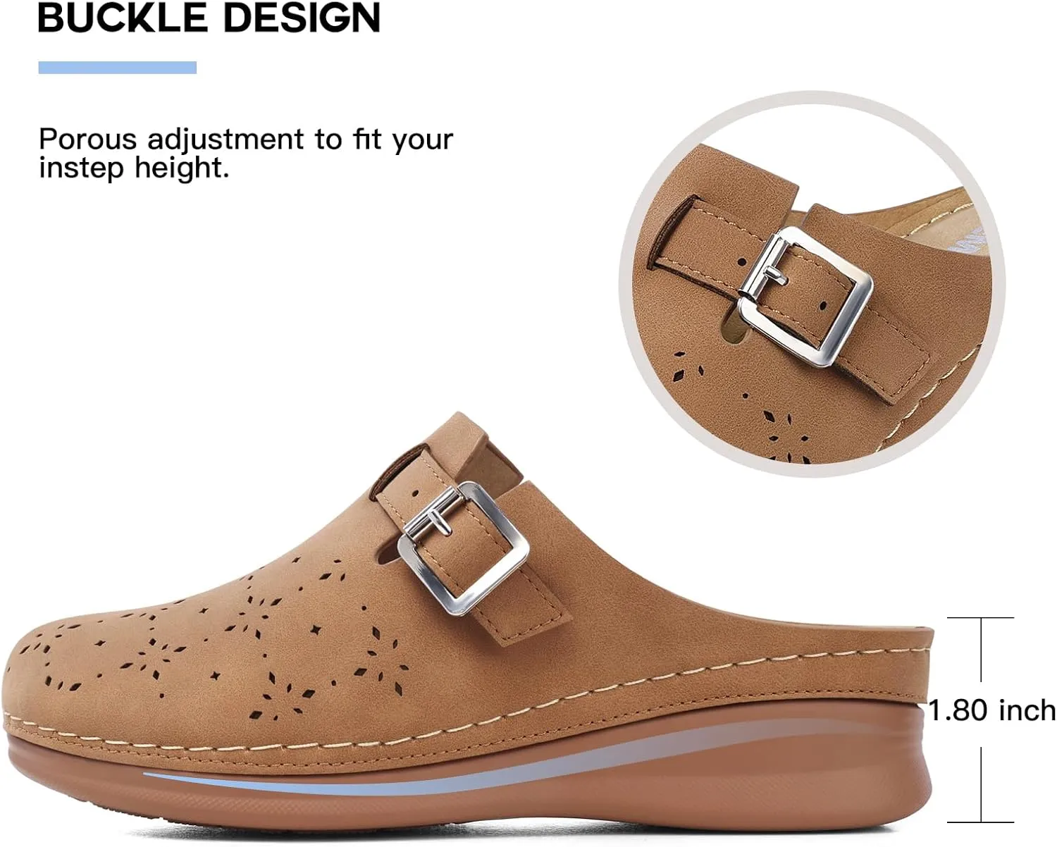 TEMOFON Mules for Women Slip on Sandals: Comfortable Clogs with Arch Support Leather Flats Closed Toe Sandals Shoes
