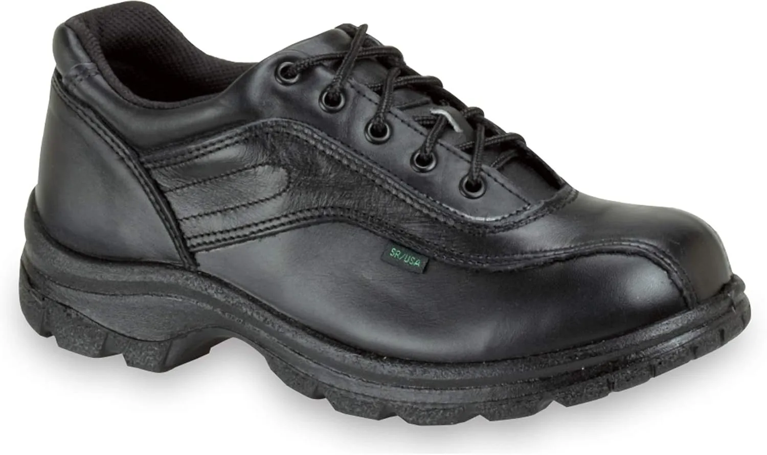 Thorogood Soft Streets Double Track Oxford Work Shoes for Men - Premium Black Leather with Comfort Insole and Slip-Resistant Outsole; Berry Compliant and Postal Certified