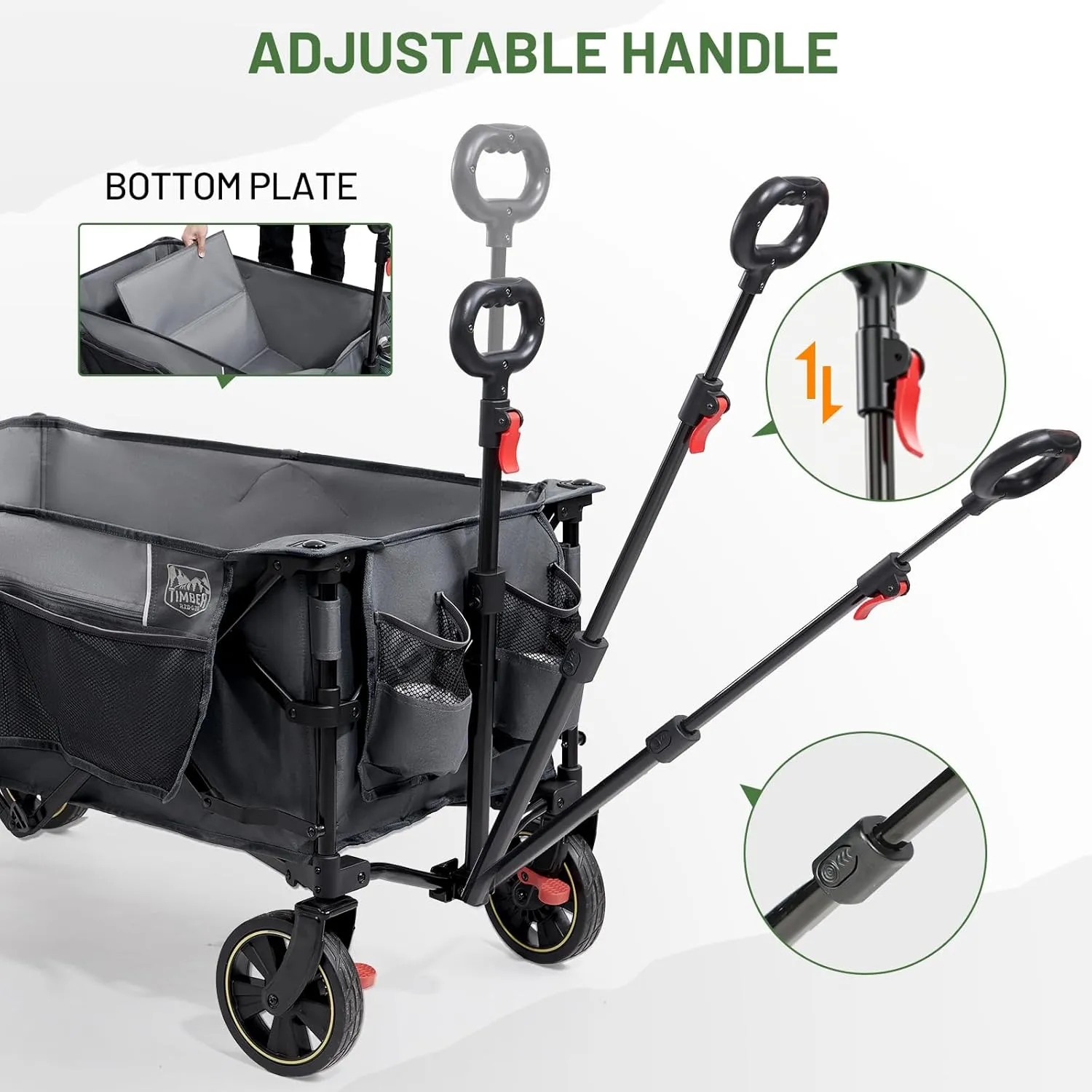 TIMBER RIDGE Collapsible Wagon Cart with Brakes, 200L Large Capacity Compact Portable Easy to Carry Folding Wagon, Utility Grocery Cart for Camping, Gardening, Shopping