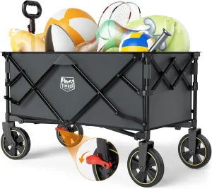 TIMBER RIDGE Collapsible Wagon Cart with Brakes, 200L Large Capacity Compact Portable Easy to Carry Folding Wagon, Utility Grocery Cart for Camping, Gardening, Shopping
