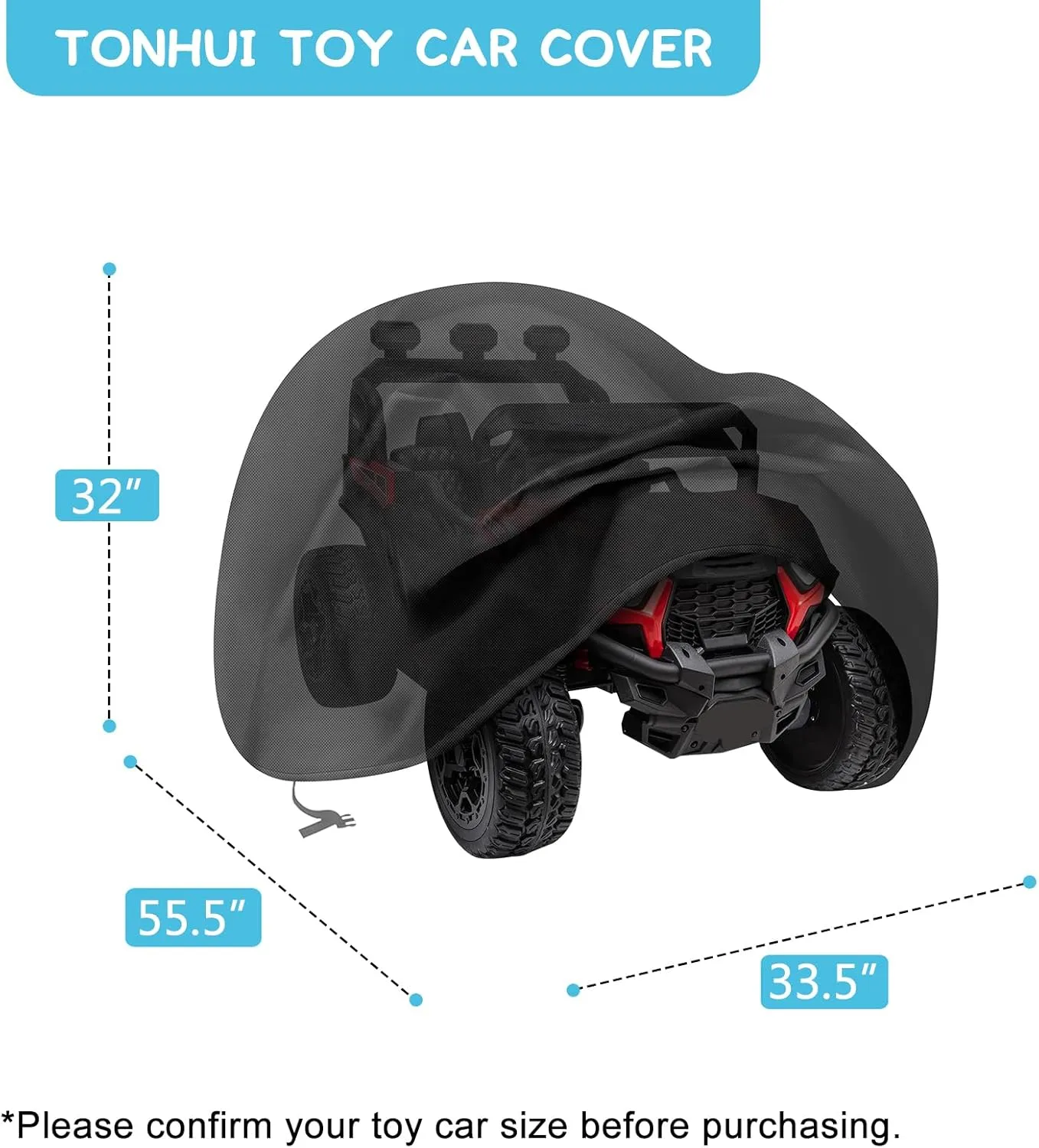 tonhui Large Kids Ride-On Truck Toy Car Cover, 420D Heavy Duty Waterproof Cover for Power Wheels, Outdoor Protective Cover All Weather - Universal Fit