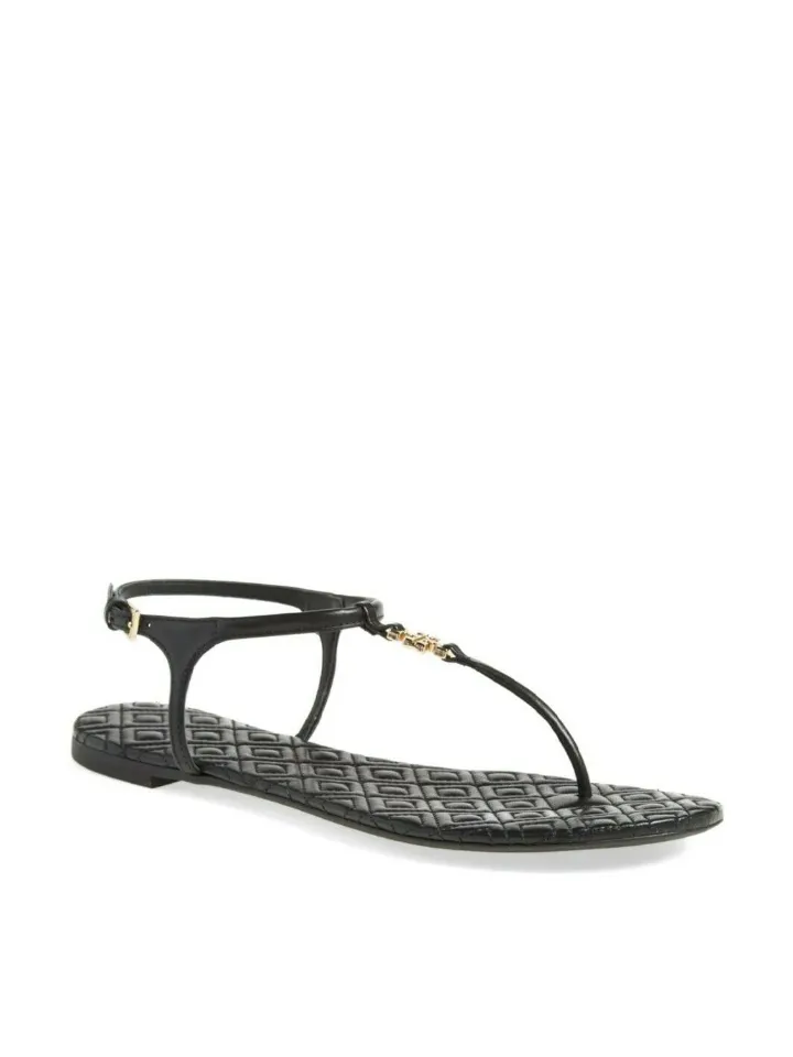 Tory Burch 43081 Marion Quilted Sandal Veg Leather Black