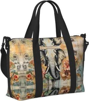 Travel Bag for Weekend Trips, Airplane Carry-On with Adjustable Strap, Old Newspaper Elephant