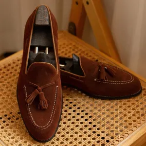 TREKHE | Suede Tassel Loafer – Classic Brown Slip-On Elegance