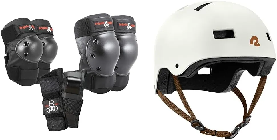 Triple Eight Saver Series Pad Set with Kneesavers, Elbowsavers, Wristsavers and Retrospec Dakota Bike Helmet with 10 Vent ABS Hard Shell
