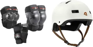 Triple Eight Saver Series Pad Set with Kneesavers, Elbowsavers, Wristsavers and Retrospec Dakota Bike Helmet with 10 Vent ABS Hard Shell
