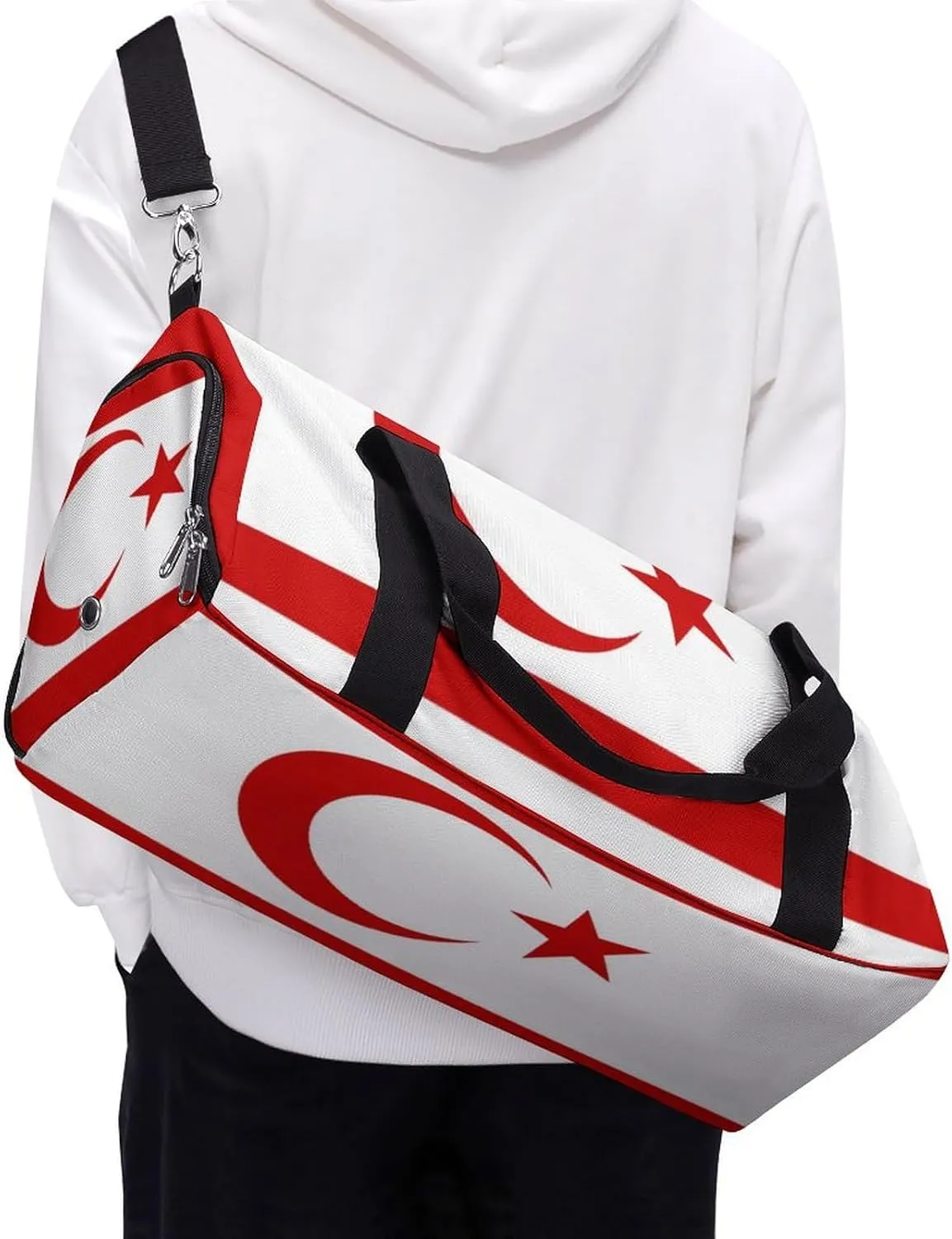 Turkish Republic Northern Cyprus Flag Duffel Bag for Men Women Waterproof with Shoe Compartment