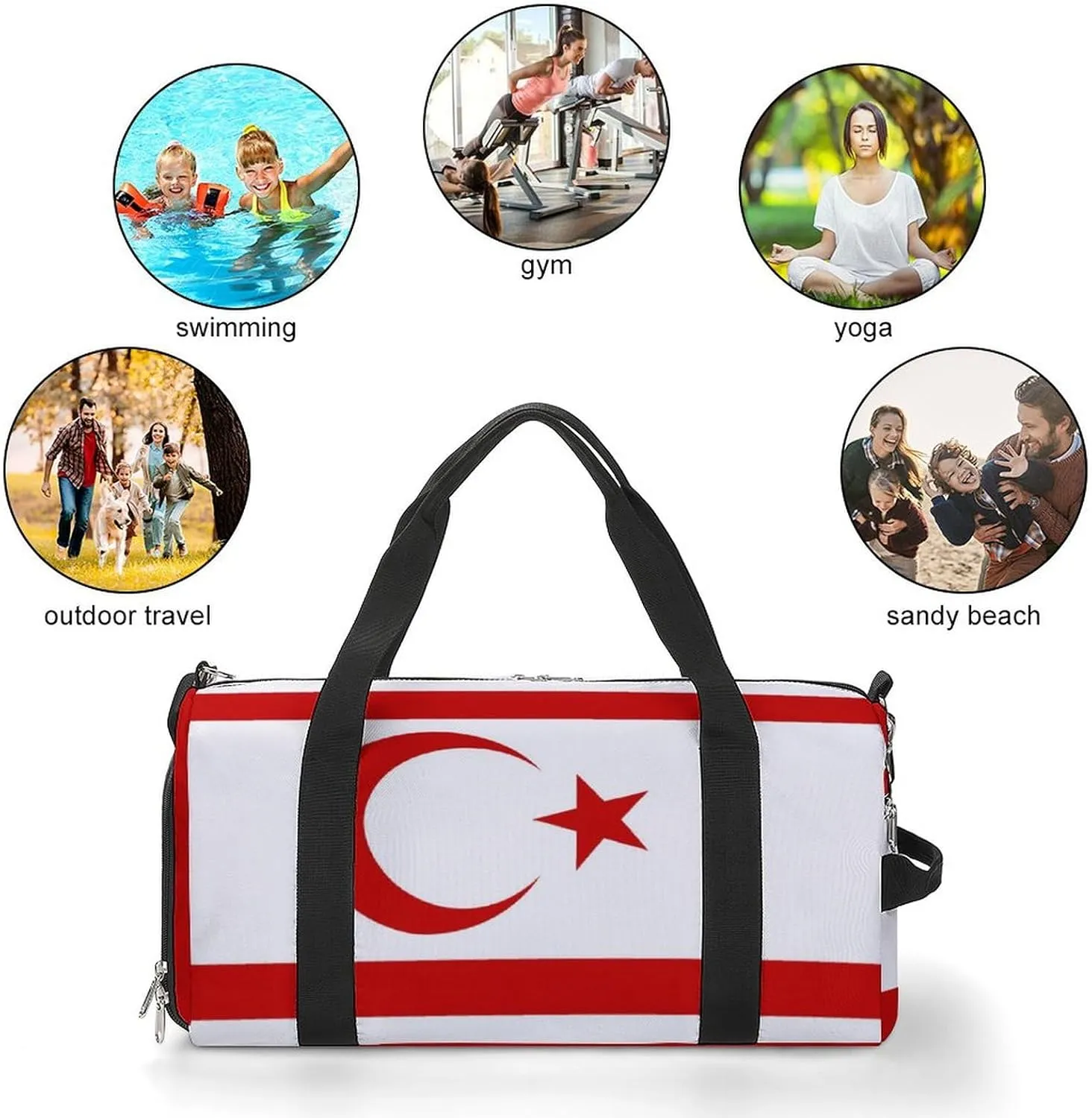 Turkish Republic Northern Cyprus Flag Duffel Bag for Men Women Waterproof with Shoe Compartment
