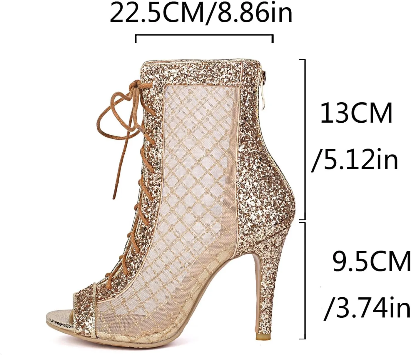 UniqueStride Women's Dance Shoes Lace Up Gilitter Ankle Boots Open Toe Party Evening Mesh Stiletto Heeled Sandals