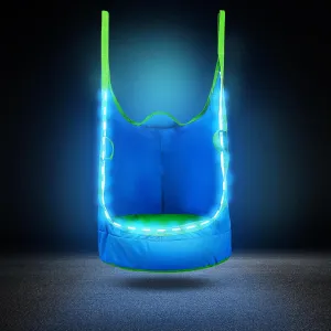 Upgraded Kids Pod Swing Chair,Child Hanging Hammock Chair with Led Lights,900D Oxford Cloth Pod Swing Seat for Indoor and Outdoor with All Accessories (Blue)