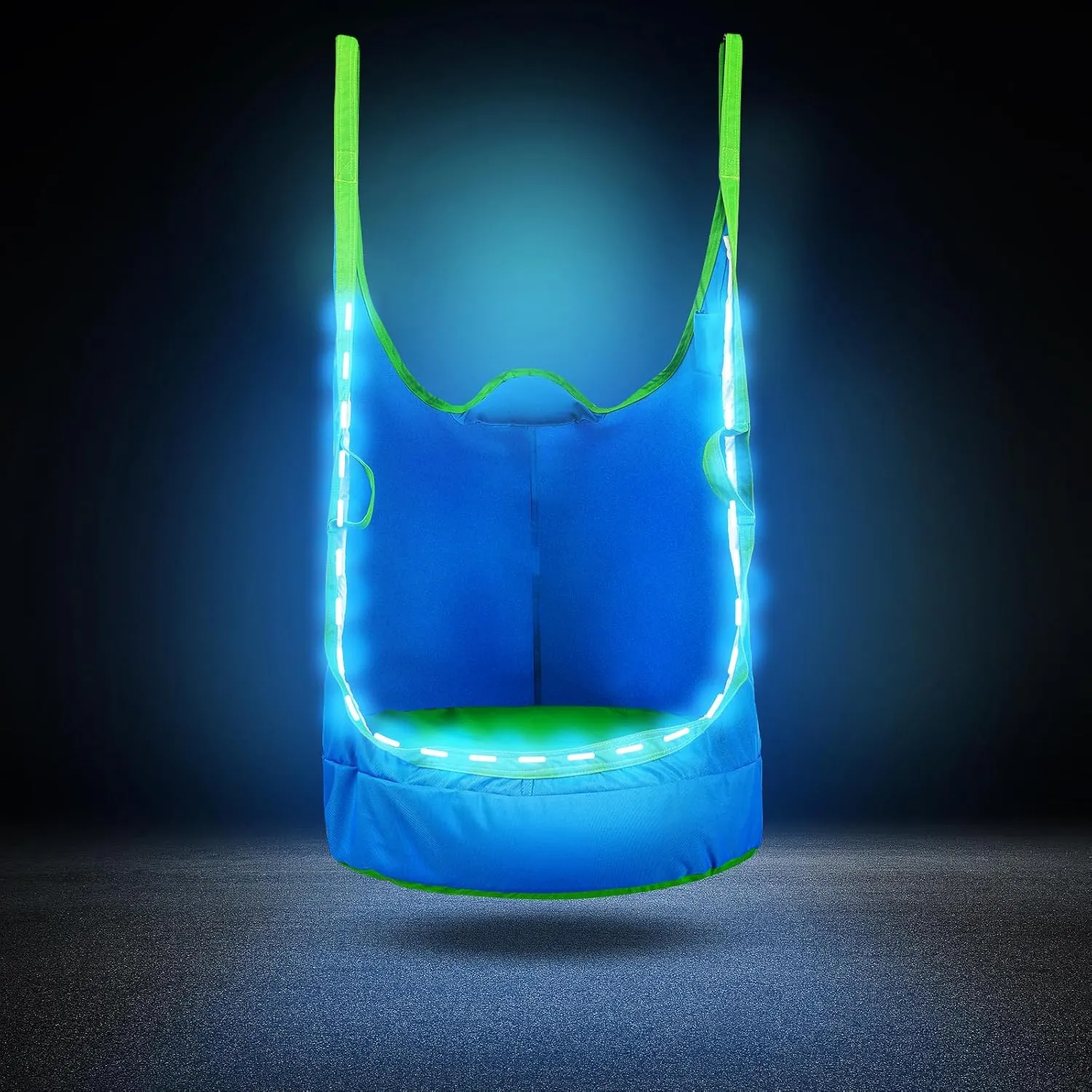 Upgraded Kids Pod Swing Chair,Child Hanging Hammock Chair with Led Lights,900D Oxford Cloth Pod Swing Seat for Indoor and Outdoor with All Accessories (Blue)