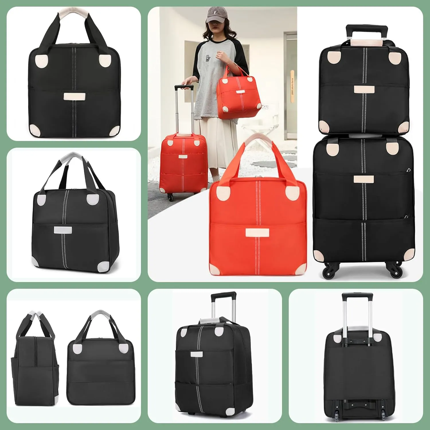Upright Carry On Luggage Set with Duffel Bag, 17 Inch Lightweight Suitcase with Spinner Wheels for Business and Travel Brown