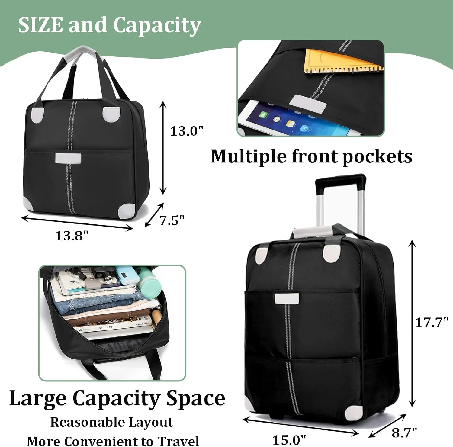 Upright Carry On Luggage Set with Duffel Bag, 17 Inch Lightweight Suitcase with Spinner Wheels for Business and Travel Brown